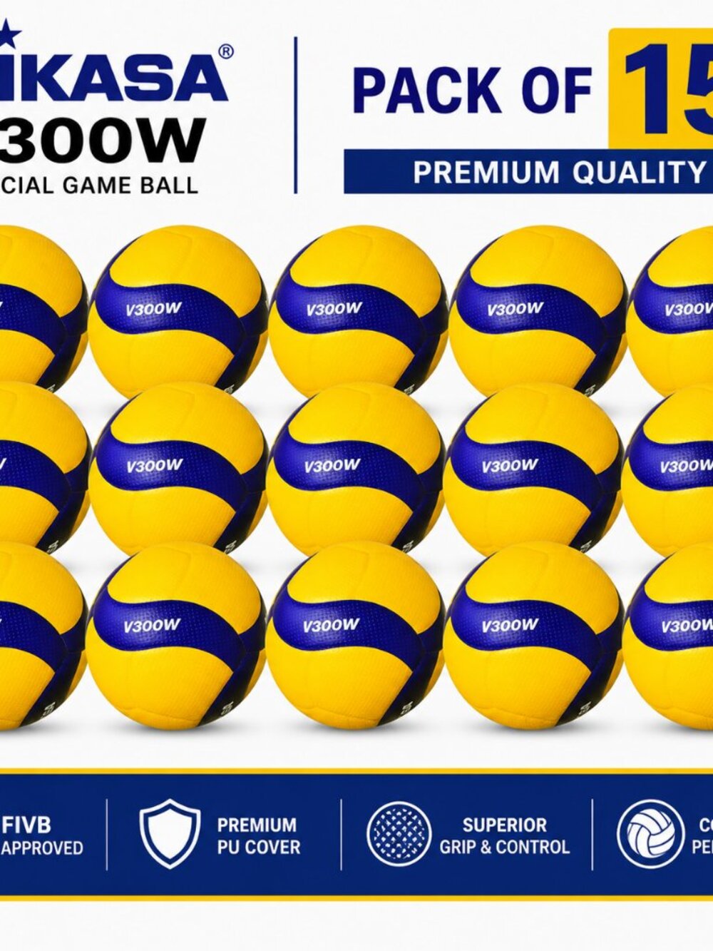 Mikasa V300W Volleyball Ball Professional Volleyball Ball Size  (pack of 15)